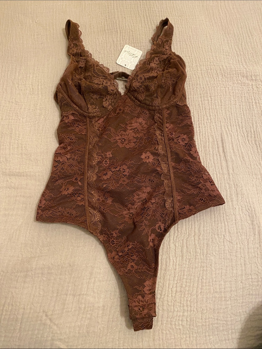 Free People Intimately Lace Bodysuit Thong - Brown Floral Lace. Size XS . New